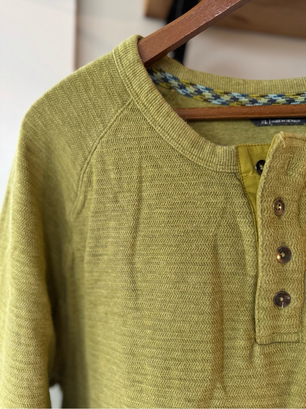 Alpine Design Olive Green Ribbed Textured Cotton Henley Long Sleeve Shirt XL